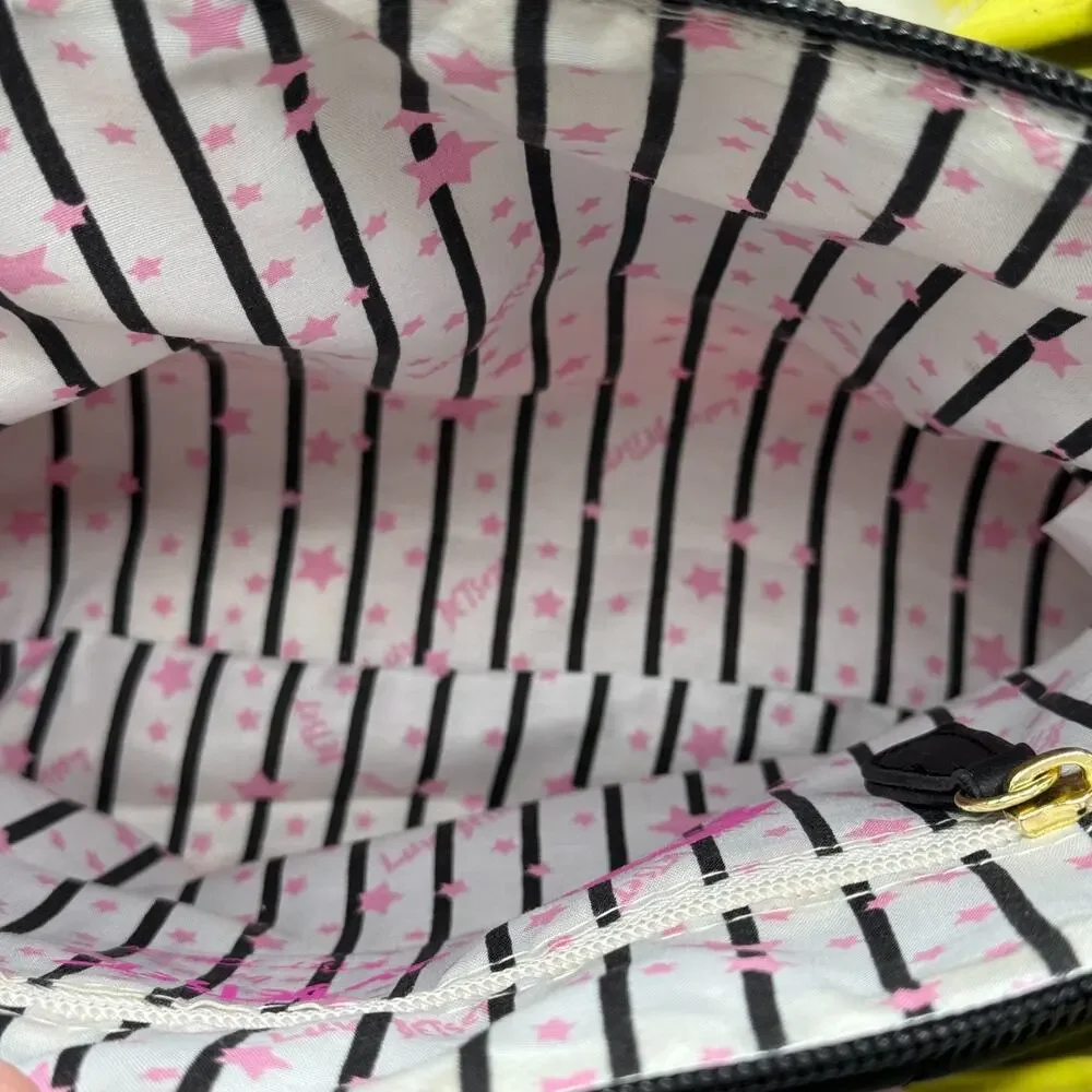 Luv Betsey by Betsey Johnson Black Pink Quilted Satchel Crossbody Bag Gold Chain
